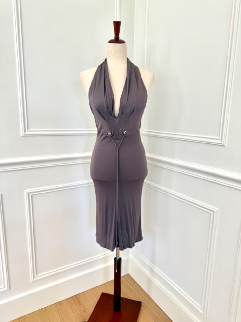 GUCCI halter neck dress in pewter/amethyst